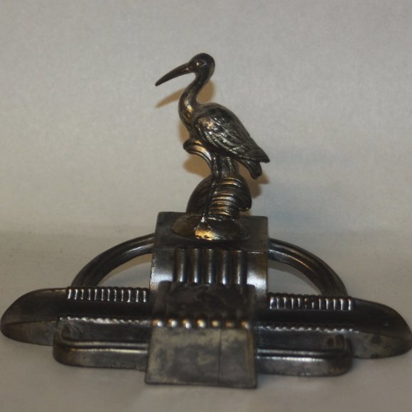 FRANCE INKWELL & Pen Rest Souvenir D'Alsage Stork Metal Unique - Picture 1 of 7